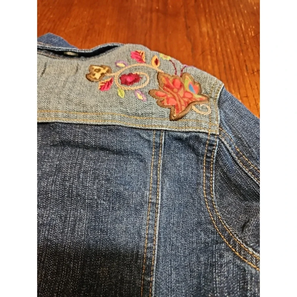 Children's Place Girls Denim Jacket Sz 5 Floral‎ Embroidered Long Sleeve (A882)